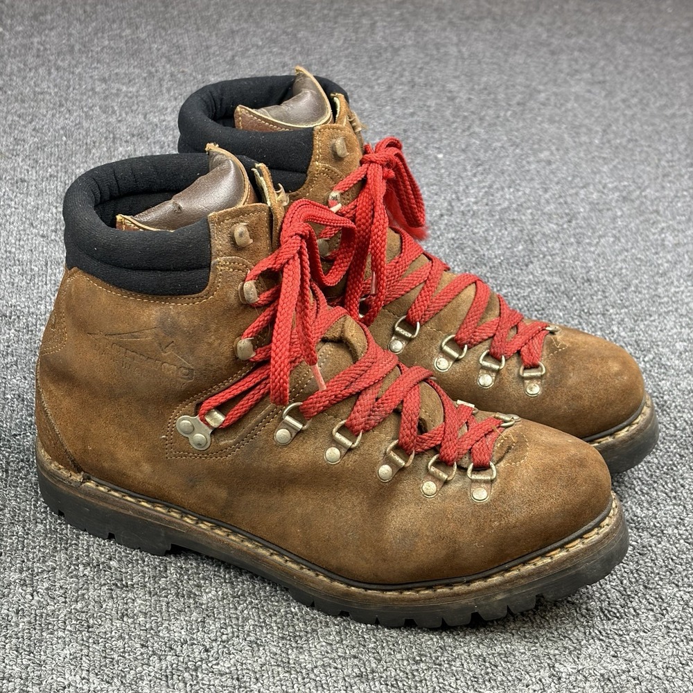 Vintage Hanwag Leather Hiking Mountaineering Boots Vibram Sole Mens Size 10.5 US